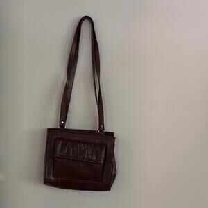 Vintage Gitano Elegant Brown Leather Shoulder Bag KISS Lock Multi Compartment